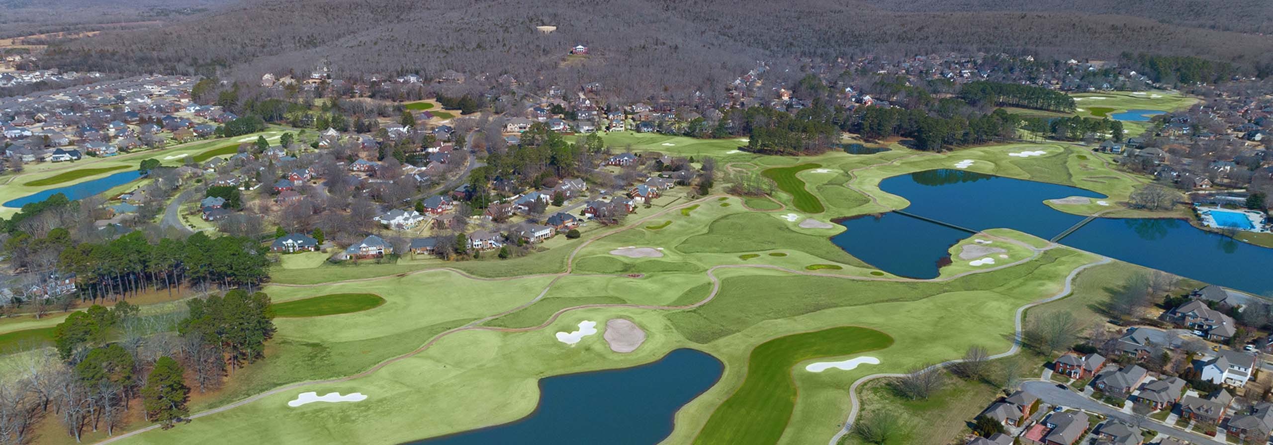 Aerial view of a golf course in Hampton Cove, Alabama